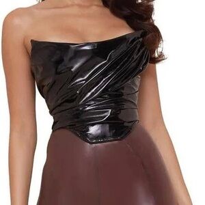 House of CB Marla black patent leather strapless corset top